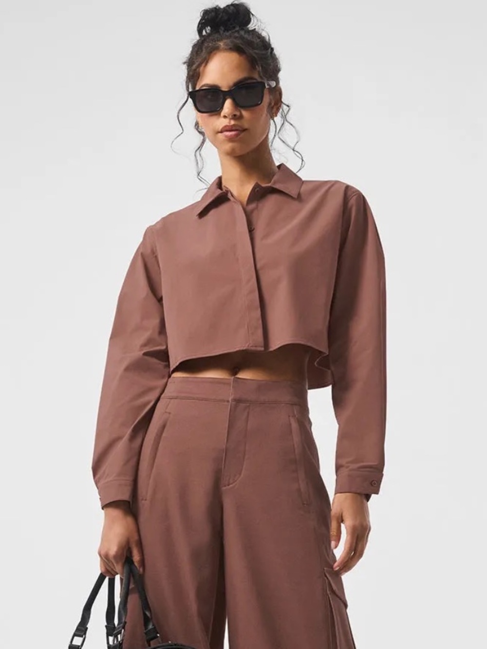 Alo Yoga take me out button up jacket in chestnut size Small women's cropped
